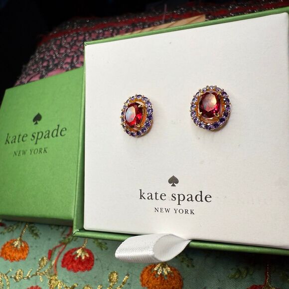 Kate Spade Victoria Earring Studs Red and Purple - Picture 12 of 14